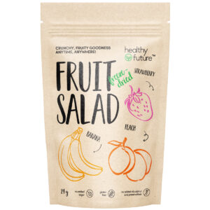 freeze-dried fruit salad, freeze-dried peach, freeze-dried strawberry, freeze-dried banana